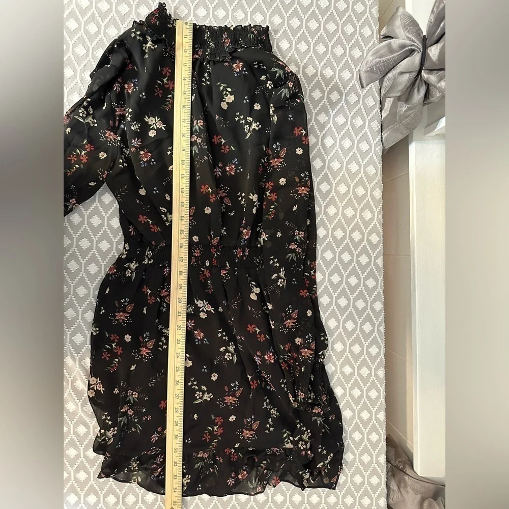 Sanctuary Smocked Black Floral Midi Dress, Women’s Size Small